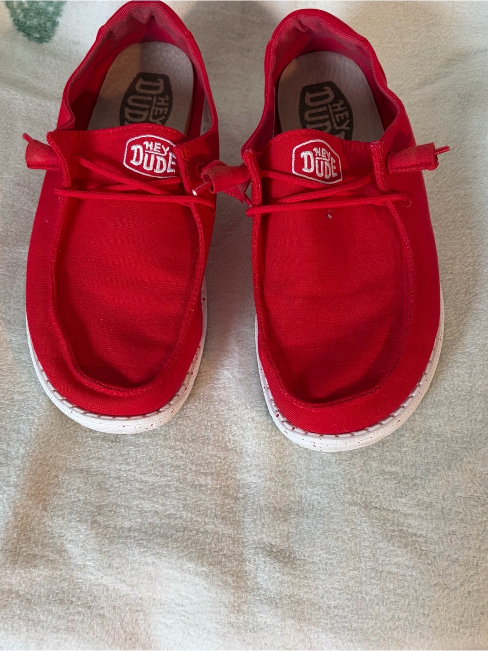 Hey Dude Women's Red Canvas Slip-On Sneakers with White Sole